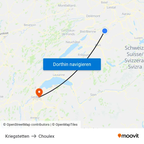 Kriegstetten to Choulex map