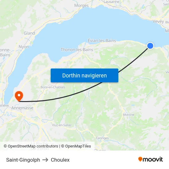 Saint-Gingolph to Choulex map