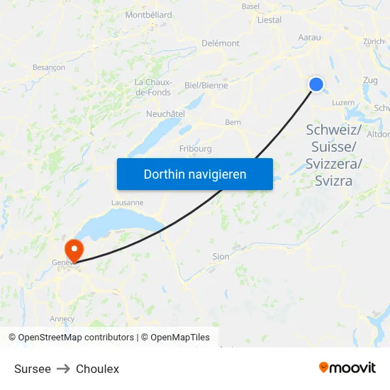 Sursee to Choulex map