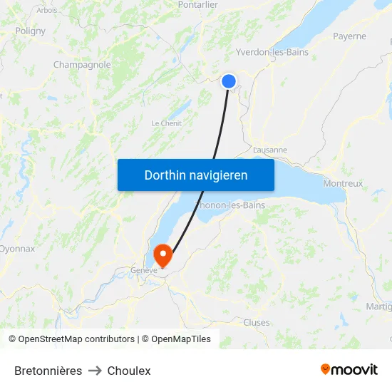 Bretonnières to Choulex map