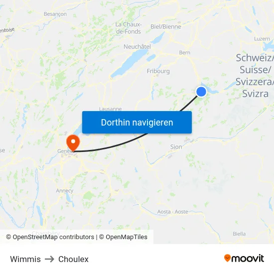 Wimmis to Choulex map