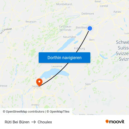 Rüti Bei Büren to Choulex map