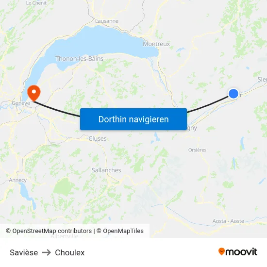 Savièse to Choulex map