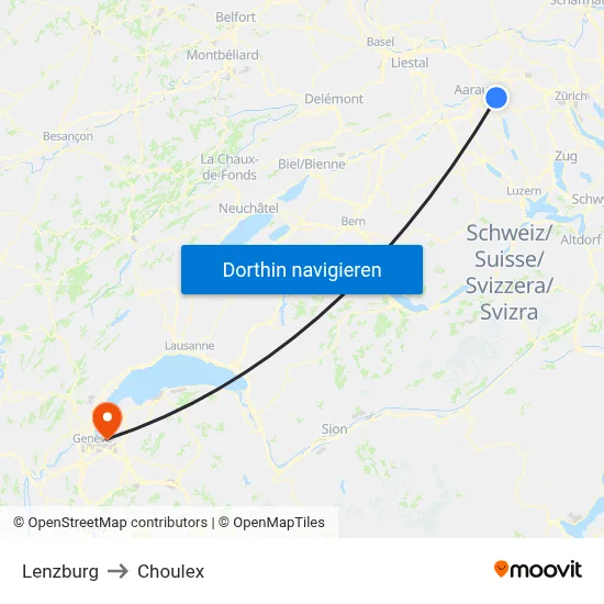 Lenzburg to Choulex map