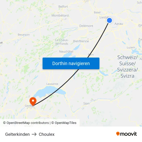 Gelterkinden to Choulex map