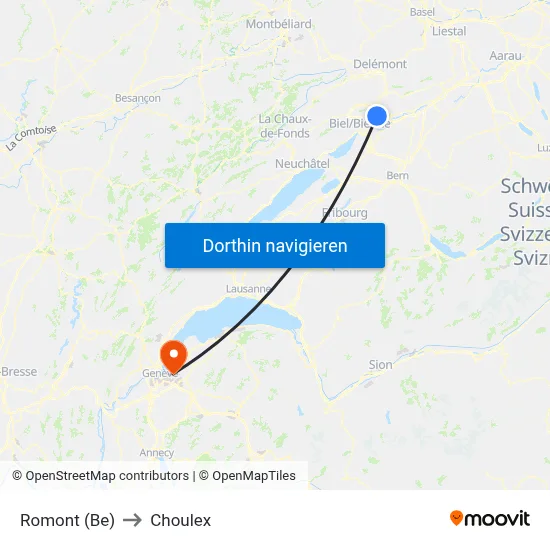 Romont (Be) to Choulex map