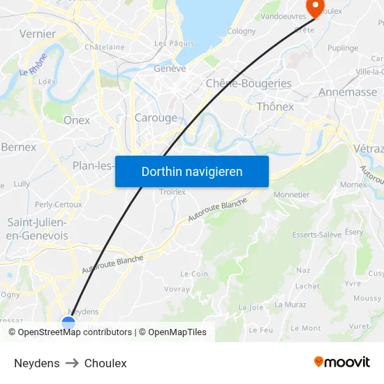 Neydens to Choulex map