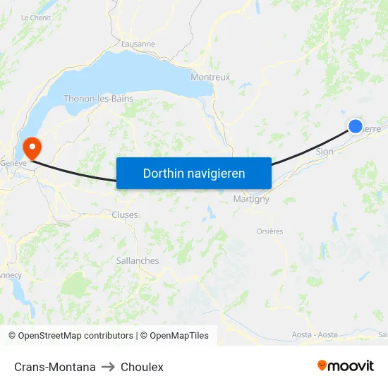 Crans-Montana to Choulex map