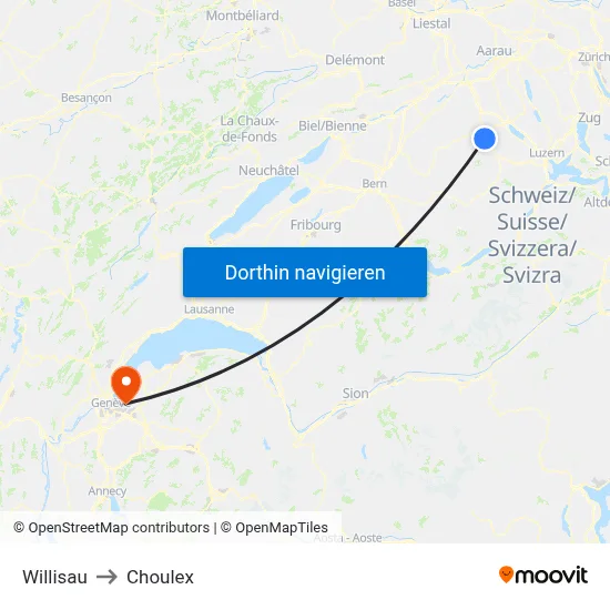 Willisau to Choulex map