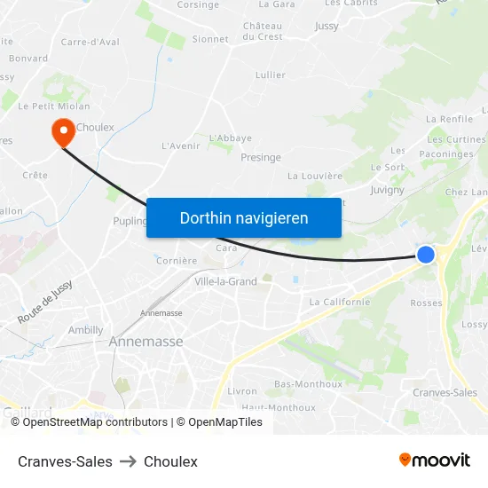 Cranves-Sales to Choulex map