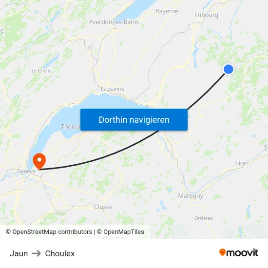 Jaun to Choulex map