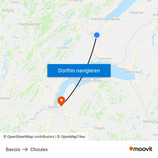 Bavois to Choulex map