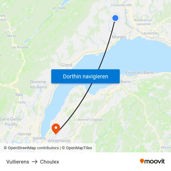 Vullierens to Choulex map