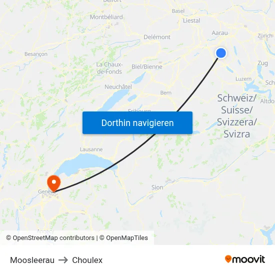 Moosleerau to Choulex map