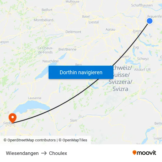 Wiesendangen to Choulex map