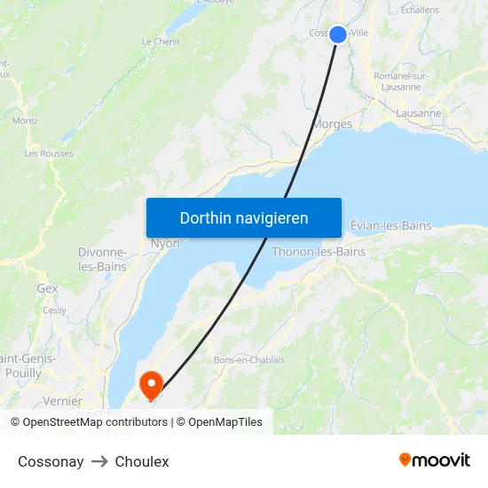 Cossonay to Choulex map