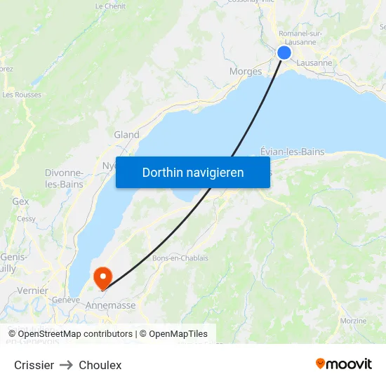 Crissier to Choulex map