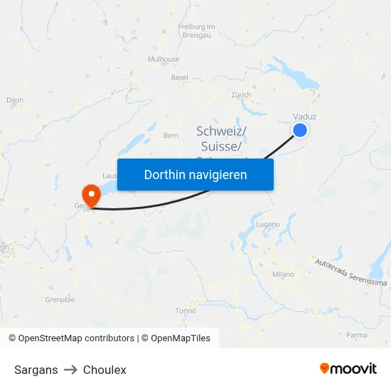 Sargans to Choulex map