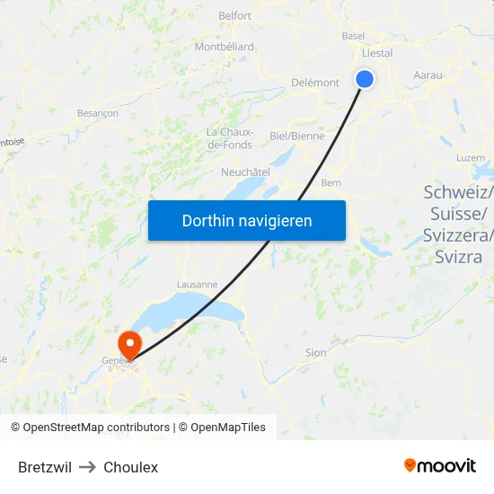 Bretzwil to Choulex map