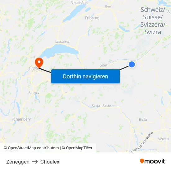 Zeneggen to Choulex map