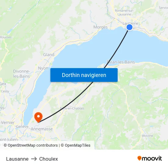 Lausanne to Choulex map