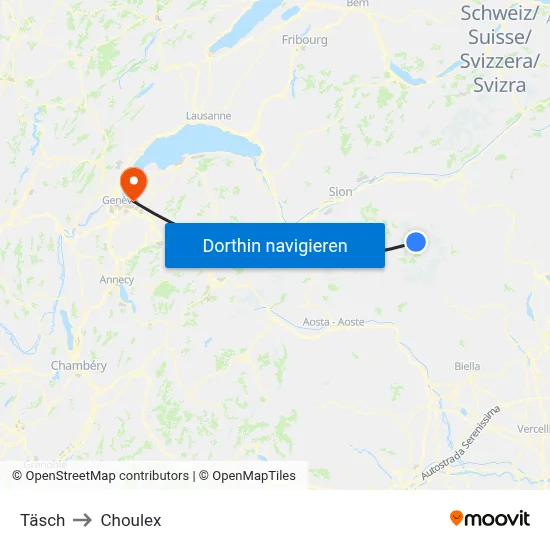 Täsch to Choulex map