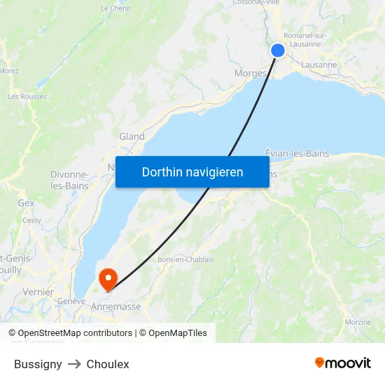 Bussigny to Choulex map