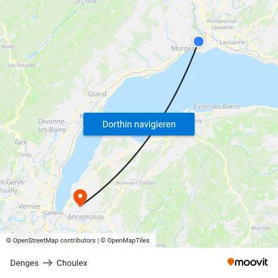 Denges to Choulex map