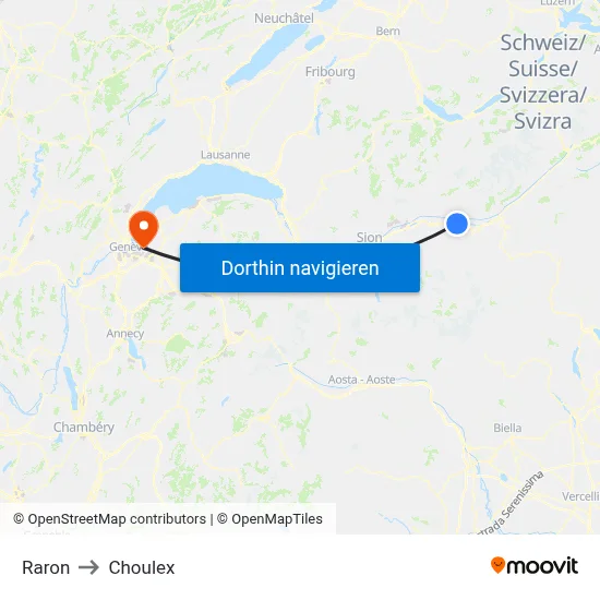 Raron to Choulex map