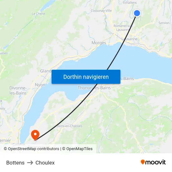 Bottens to Choulex map