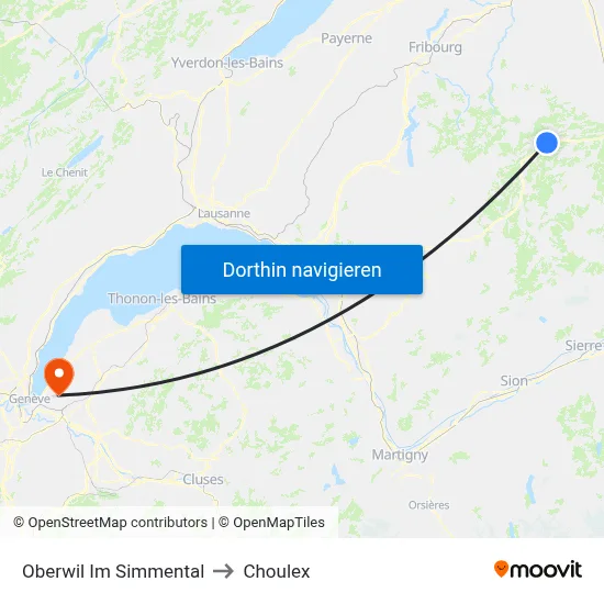 Oberwil Im Simmental to Choulex map
