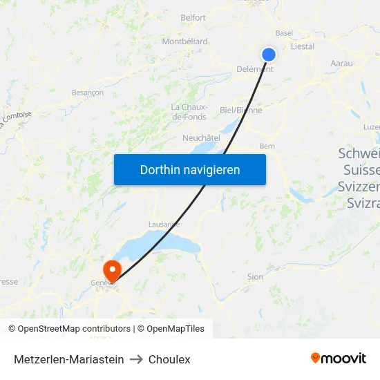 Metzerlen-Mariastein to Choulex map