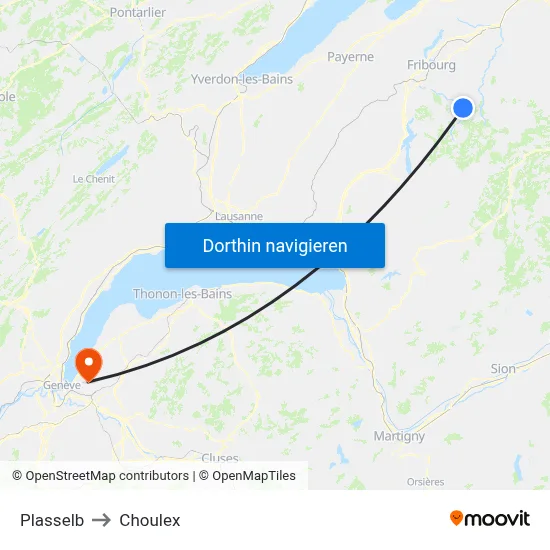 Plasselb to Choulex map