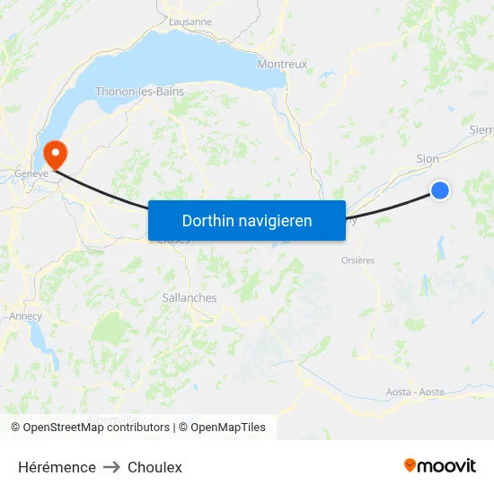Hérémence to Choulex map