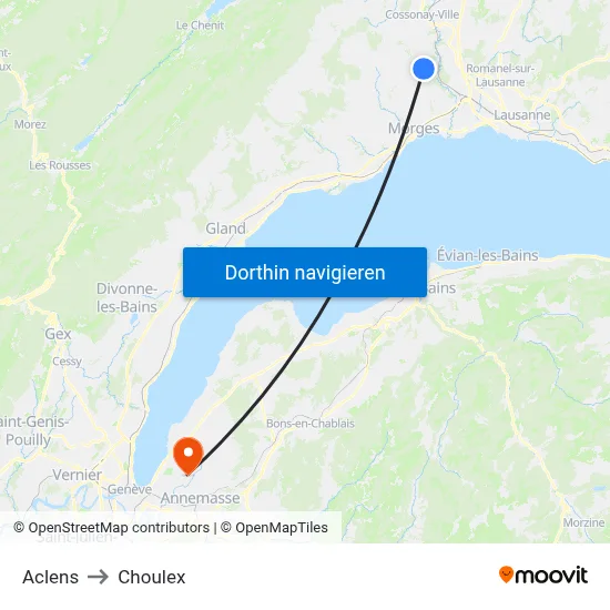 Aclens to Choulex map