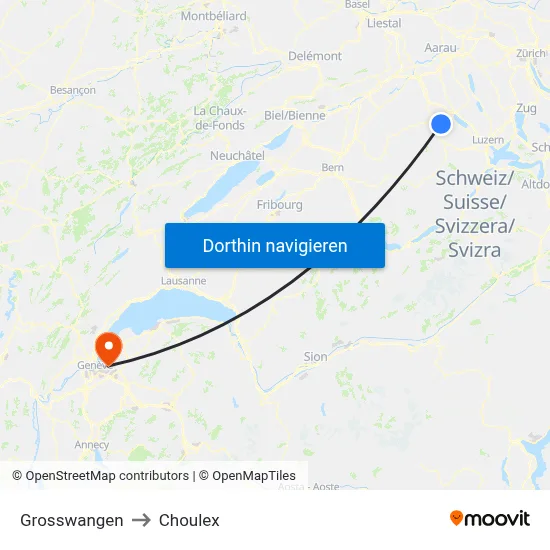 Grosswangen to Choulex map