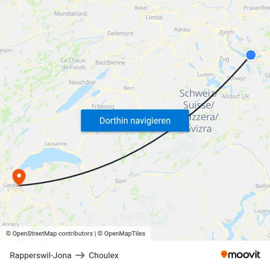 Rapperswil-Jona to Choulex map