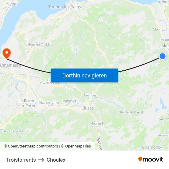 Troistorrents to Choulex map