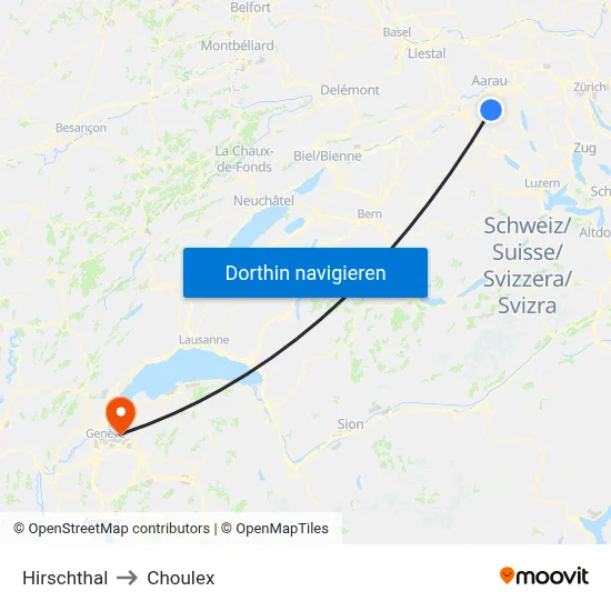 Hirschthal to Choulex map