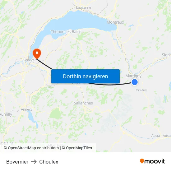 Bovernier to Choulex map