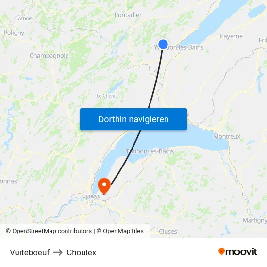 Vuiteboeuf to Choulex map
