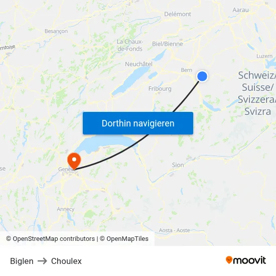 Biglen to Choulex map