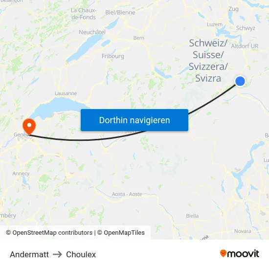 Andermatt to Choulex map
