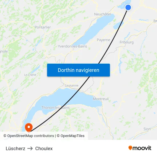 Lüscherz to Choulex map