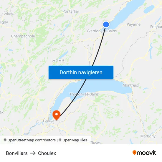 Bonvillars to Choulex map