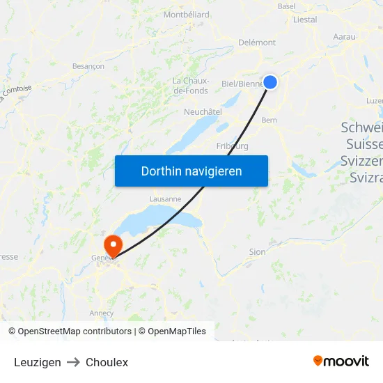 Leuzigen to Choulex map