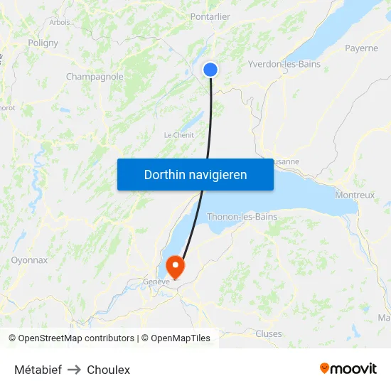 Métabief to Choulex map