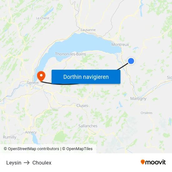 Leysin to Choulex map