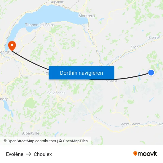 Evolène to Choulex map
