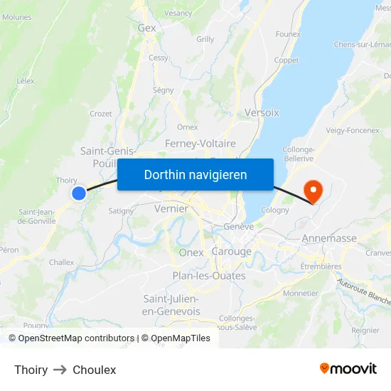 Thoiry to Choulex map